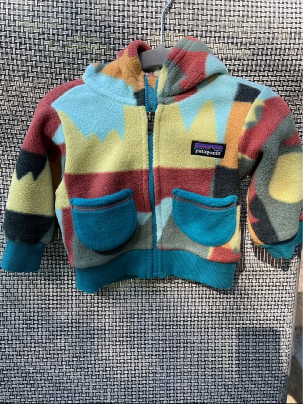 Patagonia Multicolor Kids Fleece Hoodie with Teal Pockets